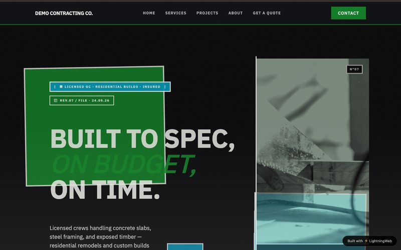 AI-generated contractor website, brutalist style